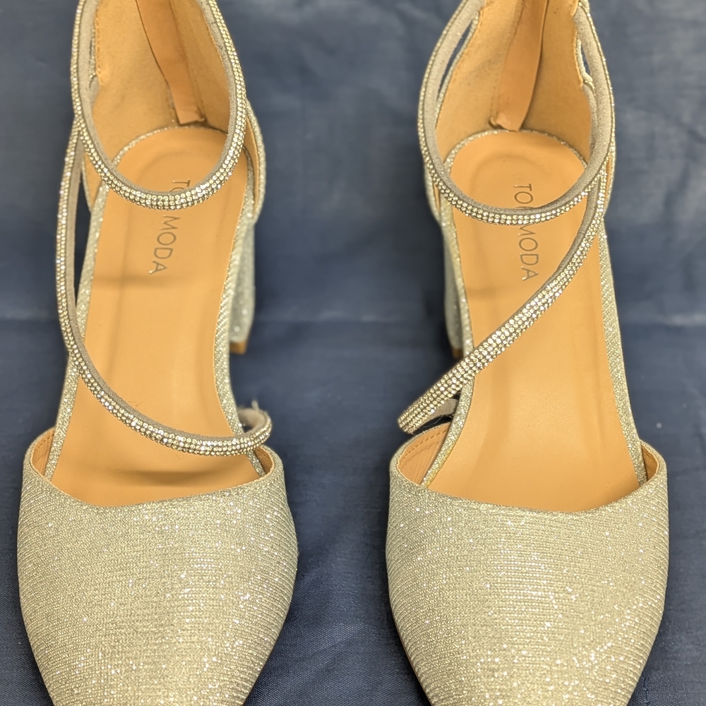 TOP MODA Glittering Silver Strappy Heels Size 9
